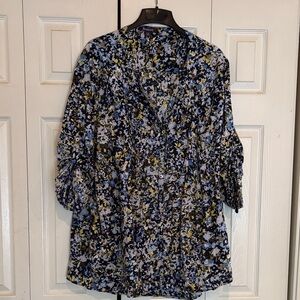 Roaman's Blue and Black Floral Blouse